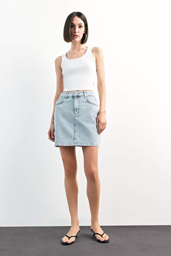 DeFacto Embroidered Mini Jean Skirt F9551Ax25Sm