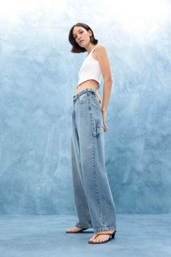 DeFacto Carpenter Fit High Waist Long Leg Long Jean Snow Washed Pants E7783Ax25Au