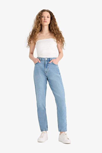 DeFacto Lina Mom Fit High Waist Straight Leg Jean Snow Washed Pants E7759Ax25Au