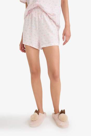 DeFacto Regular Fit Pijama Takımı Kısa Kollu Viskon Üst Şort-Fall in Love F6986AX25AU
