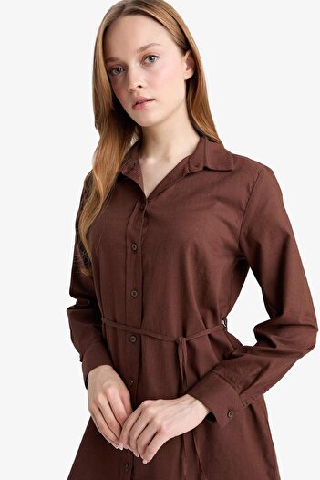 DeFacto Regular Fit Poplin Tie-Up Long Sleeve Shirt Tunic D4160Ax25Sm