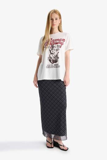 DeFacto Cool Oversize Φαρδύ μπλουζάκι με στάμπα με κοντό μανίκι F8747AX25AU