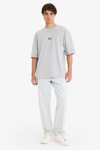 DeFacto Loose Fit Relaxed Fit Crew Neck Printed Short Sleeve T-Shirt E9550Ax25Au