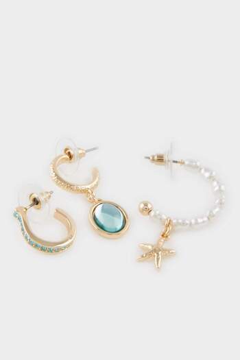 DeFacto Women's 3-Piece Green Stone Earrings F4066Axns
