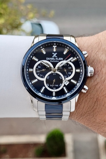Daniel Klein Gauges Active Dial Navy Blue Silver Color Men's Wristwatch with Gift Package