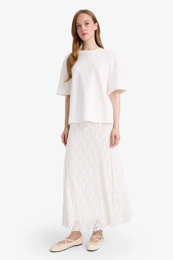 DeFacto Lace White Maxi Skirt F5014Ax25Hs