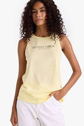DeFacto Relax Fit Bisiklet Yaka Baskılı Atlet F6237AX25HS