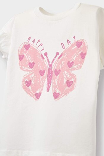 DeFacto Baby Girl Crew Neck Butterfly Print Short Sleeve T-Shirt E0697A525Sm