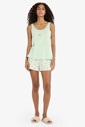 DeFacto Regular Fit Pijama Takımı Kolsuz Baskılı Üst Esnek Belli Şort-Fall in Love F1621AX25SM