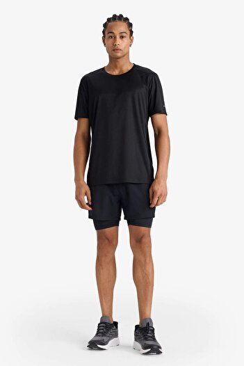 DeFacto DeFactoFit Slim Fit Slim Fit Crew Neck Γρήγορο Στέγνωμα Αναπνεύσιμο Εύκαμπτο Ύφασμα Αθλητικό με στάμπα