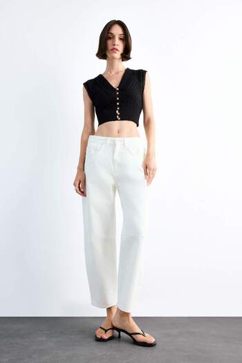 DeFacto Crop Collar Button Crochet Short Sleeve Cardigan F7500Ax25Sm