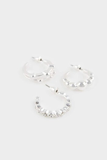 DeFacto Women's 3-Piece Silver Earrings F5937Axns