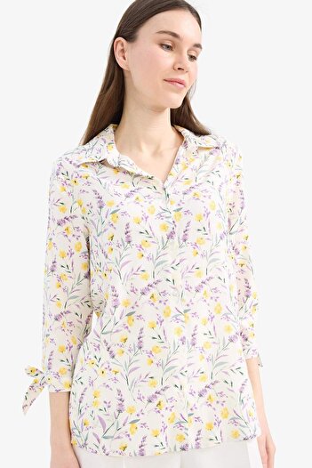 DeFacto Loose Fit Çiçek Desenli Uzun Kollu Gömlek U3701AZ25SM