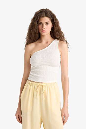 DeFacto Slim Fit Dar Kesim Tek Omuzlu Dantel Beyaz Atlet F5946AX25HS