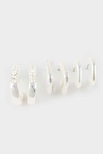 DeFacto Women's 3-Piece Silver Earrings F1396Axns