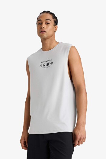 DeFacto DeFactoFit Boxy Fit Hızlı Kuruyan Nefes Alabilen Esnek Kumaş Baskılı Bisiklet Yaka Sporcu Atlet E751