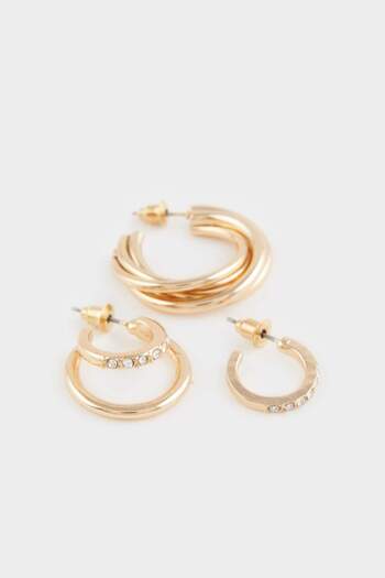 DeFacto Women's 5-Piece Stone Gold Earrings F5945Axns