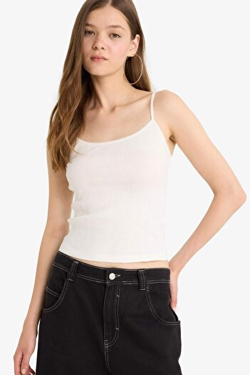 DeFacto Coool Fitted U Neck Ribbed Camisole Strap White Undershirt F7916Ax25Hs