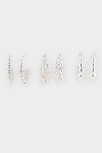 DeFacto Women's 3-Piece Silver Earrings F5937Axns