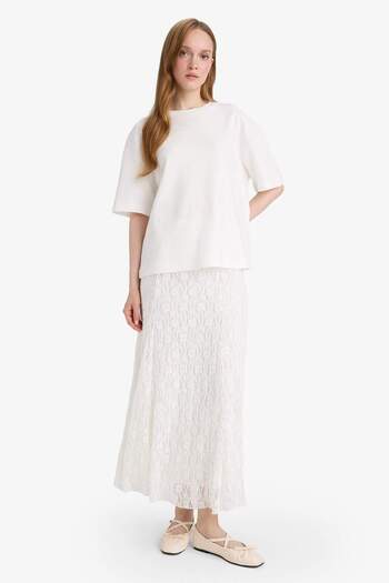DeFacto Lace White Maxi Skirt F5014Ax25Hs