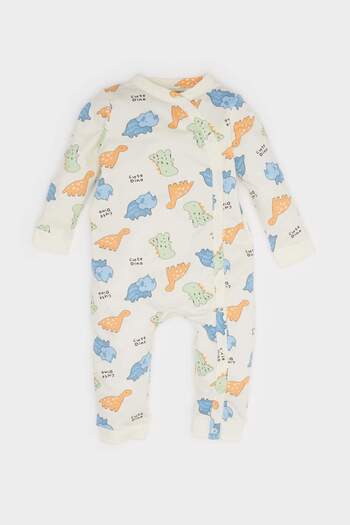 DeFacto Baby Boy Newborn Dinosaur Printed Combed Cotton Romper F0122A525Au