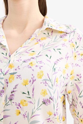 DeFacto Loose Fit Çiçek Desenli Uzun Kollu Gömlek U3701AZ25SM