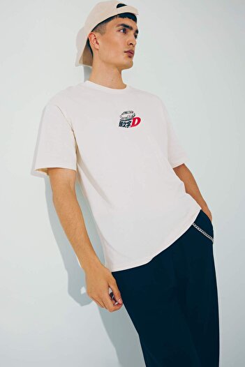 DeFacto 100% Cotton Initial D Boxy Fit Crew Neck Short Sleeve T-Shirt F4231Ax25Sm
