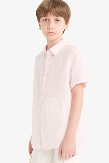 DeFacto Boy's Father's Day Polo Neck Linen Short Sleeve Shirt F5531A825Hs