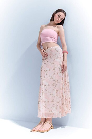 DeFacto A-Line Floral Regular Waist Tulle Maxi Skirt F7108Ax25Sm