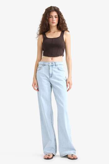 DeFacto U Neck Basic Plain Crop Undershirt F5942Ax25Sm