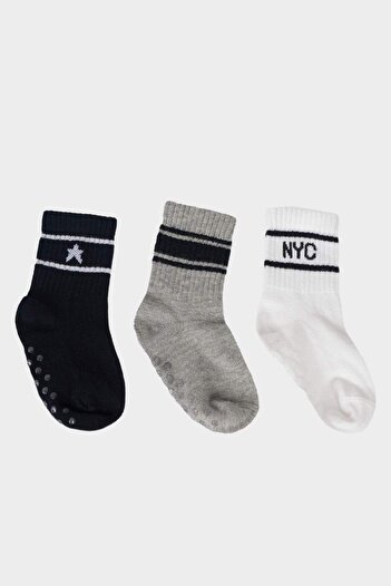 DeFacto Baby Boy Anti-Slip Sole 3-Piece Cotton Long Socks E4991A5Ns