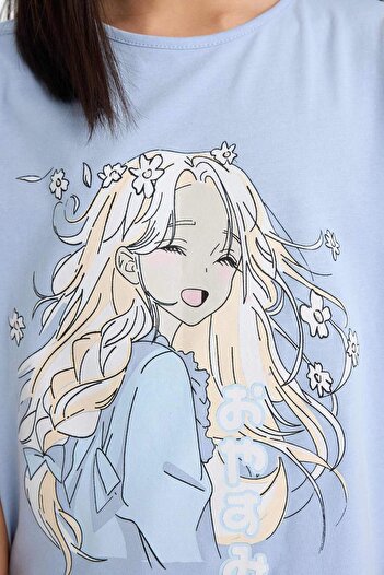 DeFacto Kız Çocuk Pijama Takımı Baskılı Kısa Kollu Üst Beli Lastikli Şort E0664A825HS