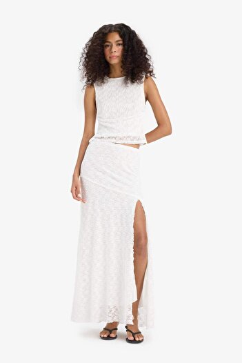 DeFacto A-Line Regular Waist Slit Lace Midi Skirt F7066Ax25Sm