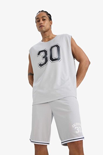 DeFacto DeFactoFit Hızlı Kuruyan Nefes Alabilen Boxy Fit Bisiklet Yaka Baskılı Sporcu Atlet E4392AX25HS