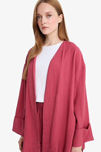 DeFacto Relax Fit V Yaka Krinkıl Kumaş Uzun Kollu Tesettür Tunik E7983AX25SM
