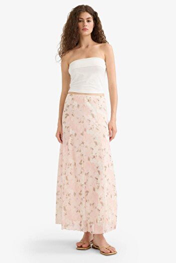 DeFacto A-Line Floral Regular Waist Tulle Maxi Skirt F7108Ax25Sm