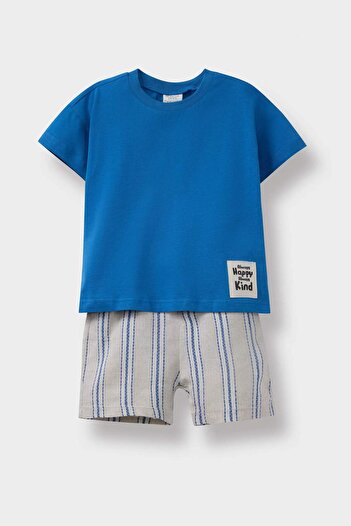 DeFacto 2-teiliges Set für Babys, kurzärmeliges T-Shirt, gestreifte Shorts mit elastischem Bund, E9033A525SM