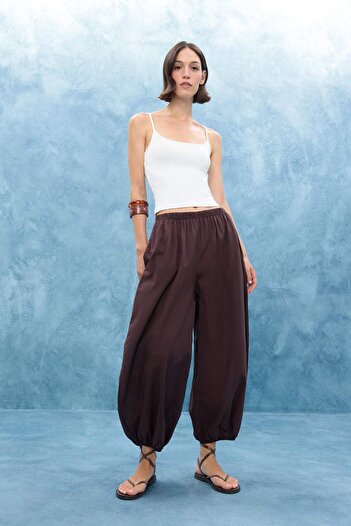 DeFacto Barrel Fit Pocket Normal Waist Standard Size Voile Baggy Trousers F8037Ax25Sm