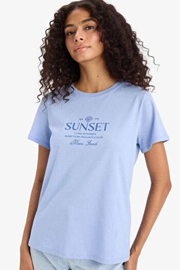 DeFacto Tricou cu mânecă scurtă din bumbac pieptănat imprimat cu decolteu rotund F5890AX25SM