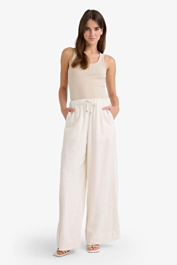 DeFacto Wide Leg Linen Blend Pants High Waist Long Length Wide Leg E6408Ax25Sm