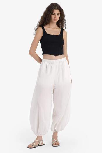 DeFacto Barrel Fit Pocket Normal Waist Standard Size Voile Baggy Trousers F8037Ax25Sm