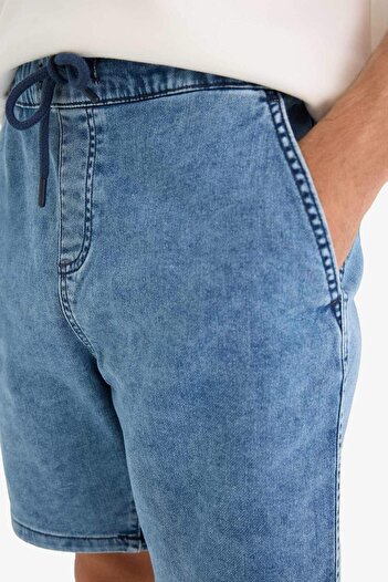 DeFacto Regular Fit Beli Lastikli Rahat Kalıp Jean Bermuda Şort E4537AX25SM