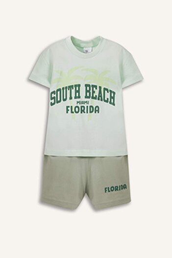 DeFacto Baby Boy 2 Piece Set Printed Short Sleeve T-Shirt Elastic Waist Shorts E2801A525Sm