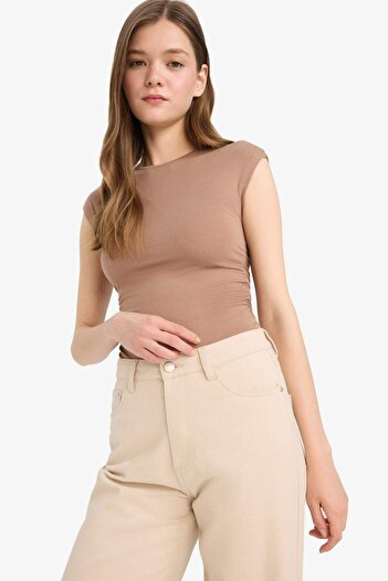 DeFacto Coool Fitted Crew Neck Basic Plain Modal Short Sleeve T-Shirt F5187Ax25Sm