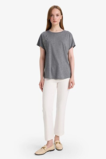 DeFacto Crew Neck Stone Printed Short Sleeve T-Shirt E9333Ax25Sm