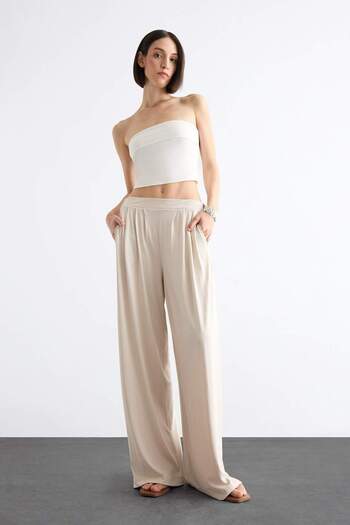 DeFacto Wide Leg Modal Trousers with Elastic Waist F8507Ax25Sm