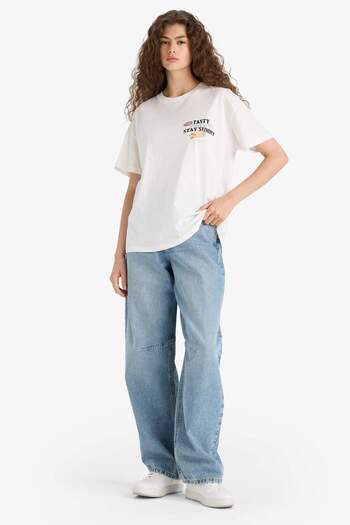 DeFacto Oversize Wide Fit Crew Neck Back Printed Short Sleeve T-Shirt F6394Ax25Sm