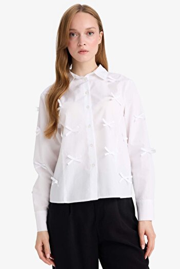 DeFacto Regular Fit Fiyonklu Poplin Uzun Kollu Gömlek Tunik F2724AX25SP