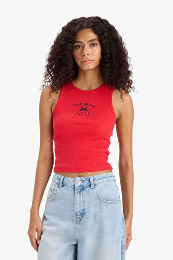 DeFacto Slim Fit Dar Kesim Baskılı Halter Yaka Fitilli Kaşkorse Atlet F6238AX25HS