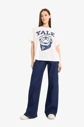 DeFacto Yale University Oversize Wide Fit Crew Neck Printed Short Sleeve T-Shirt F4763Ax25Sm